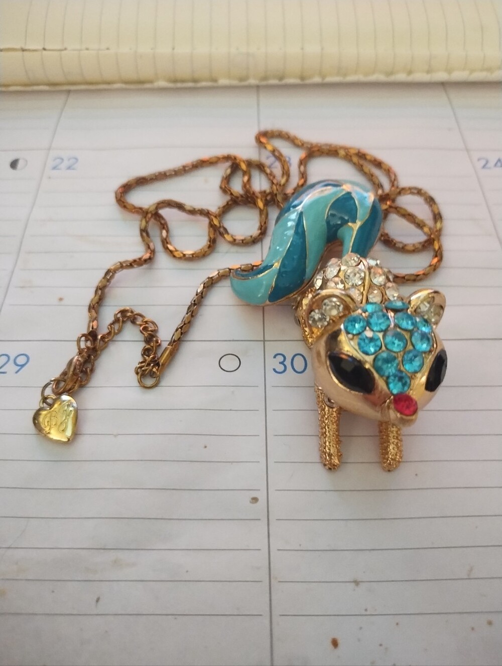Blue Crystal Fox Pendant, Betsey Johnson, 30-inch Necklace